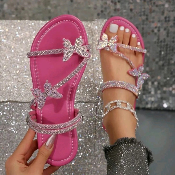 Multicolor Rhinestone Bow & Multiple Straps Two Way Wear Women's Slippers - Picture 1 of 6